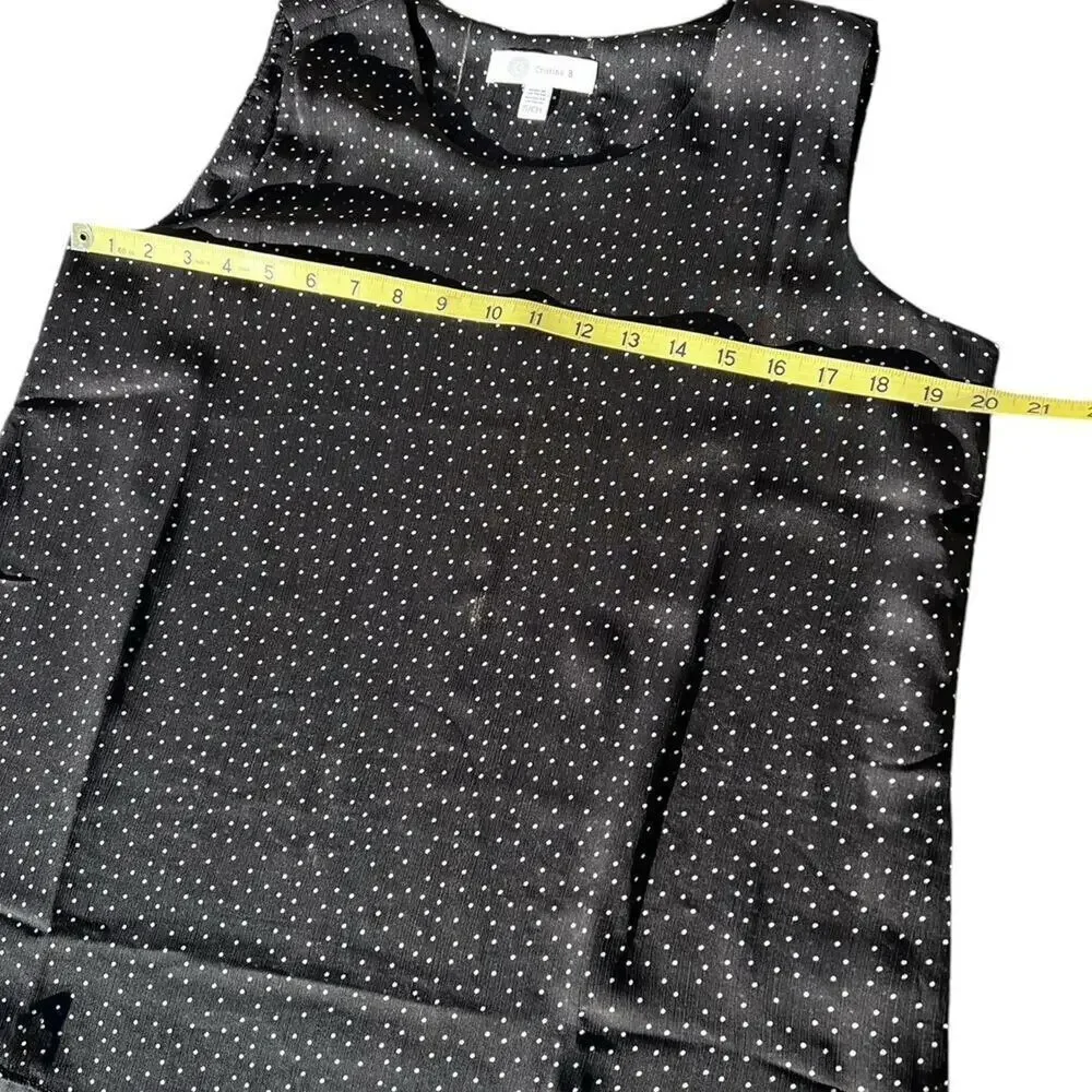 Christina B black lined polk a dot tank top, sheer with dots, women's S